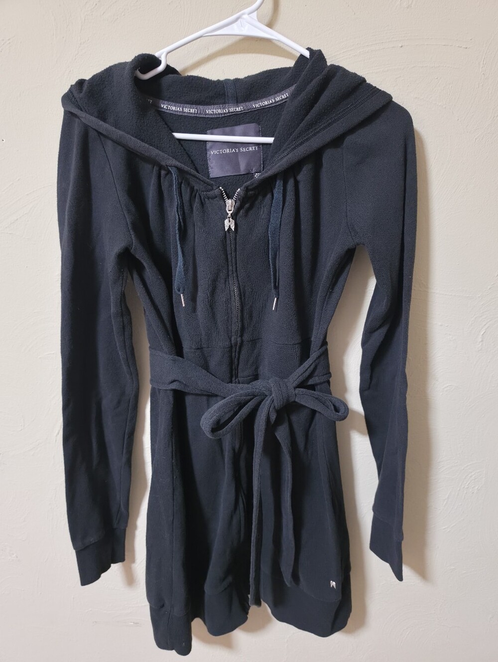 Victoria's Secret Black Hooded Tie-Waist Jacket